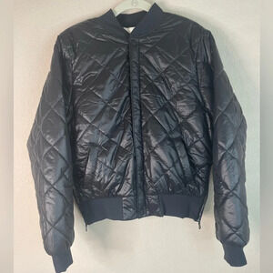Aerie Offline Quilted Fleece Lined Nylon Zip-Up Bomber Jacket -Black Size M NWOT